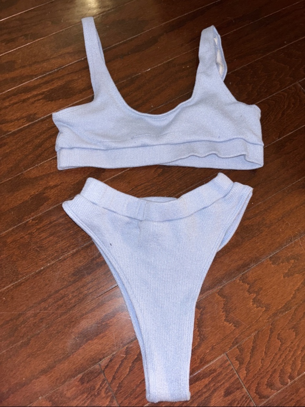 Light Blue Knit Bikini Set - Ribbed Two-Piece Swimwear